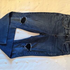 Old Navy Women's Dark Blue Distressed Skinny Jeans